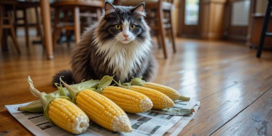 Cat near corn cobs – can cats safely eat corn on the cob?