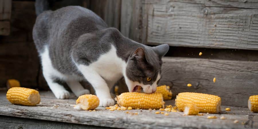 Cat eating corn on the cob – is corn safe for cats?